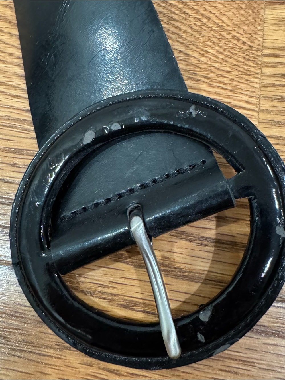 Black Women’s Round Buckle Thick Leather Belt